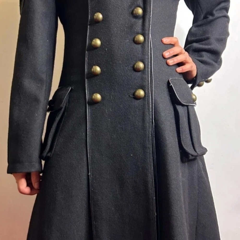 Hell Bunny Double-Breasted Black Coat with Gold Buttons Size M